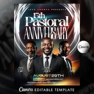 Mall för flygblad för pastoral jubileum - Kyrkans jubileumsprogram - Gudstjänst för pastor - Kyrkoevenemang - Modern orange design - Redigerbar canvas