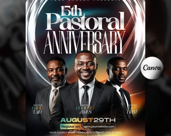 Pastoral Anniversary Flyer Template-Church Anniversary Program Service-Pastor Appreciation-Church Event-Modern Orange Design-Editable Canva