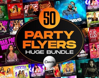 Party Flyers Bundle-Canva Editable-DJ Nightclub Flyer Templates-Club Promotion Invitation-Instagram Post-Music Event-Whiskey Night-Neon Glow
