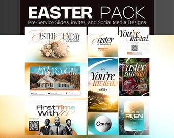 Easter Sunday Church Package Canva Templates Bundle for Churches, Easter Slides, Editable Invitation Social Media Post Modern Spring Florals