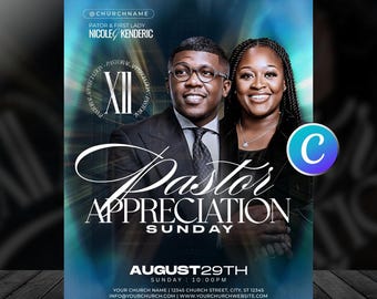 Pastor Appreciation Flyer template, Editable Canva, Church program Flyers, Ministry Faith Religious Event, Sunday Worship Service Design