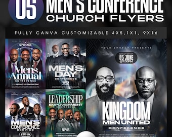 Men's Day Conference Church Flyer Template Bundle, Editable Canva Mens Day Flyers, Faith Fellowship Service-Church Ministry Event Program