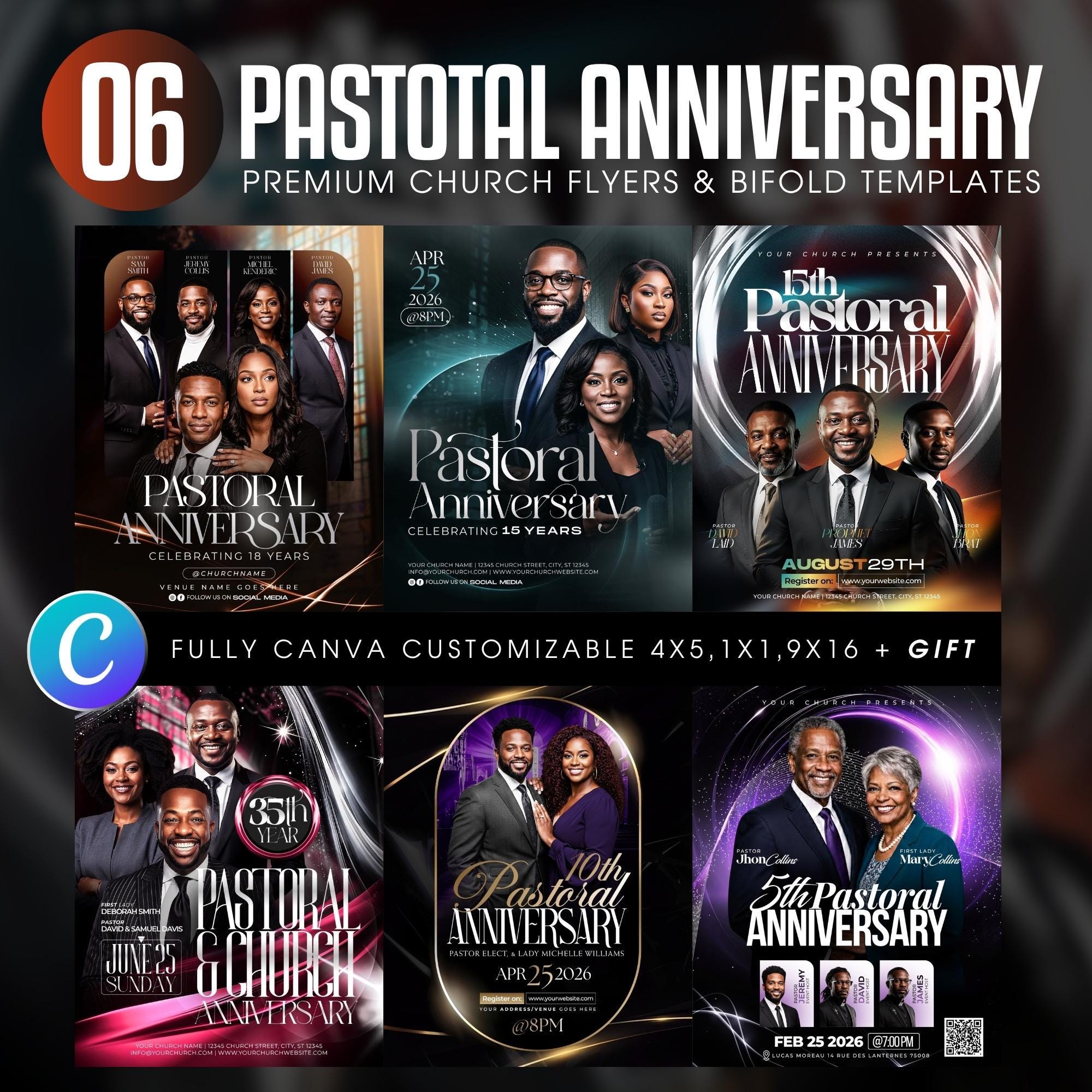 Pastoral Anniversary Church Service Flyers & Bifold Church Brochures ...