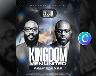 Men’s Day Conference Church Flyer Template-Editable Canva-Men Of Faith Fellowship-Church Ministry Event-Modern Black White-Digital Download