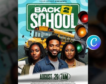Back To School Church Flyer Template, Editable Canva For Youth Ministry Event, School Prayer Worship Service, Modern Green And White Design