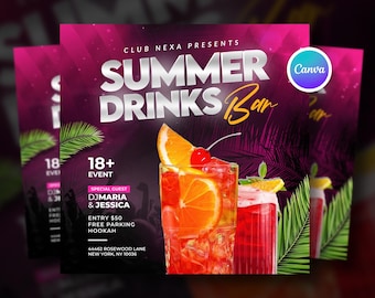 Happy Hour Drinks Flyer, Saturday Night Flyer, Cocktails Bar Flyer Template, Party Invite Flyer, DJ Disco Flyer, Birthday Bash Flyer Canva