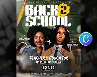 Back To School Church Flyer Template Editable Canva, For Youth Ministry Event, School Prayer Worship Service, Modern Green And White Design