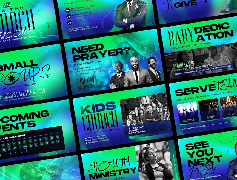 Church Announcement Slides Canva Template Bundle Editable Pre Service Slides Modern Gradients Church Welcome Program Livestream Presentation image 3