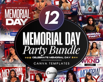 Memorial Day Party Flyer Template Bundle-Editable Canva-DJ Nightclub Celebration Event Flyers & Weekend-Social Media Invite-Modern Neon Glow