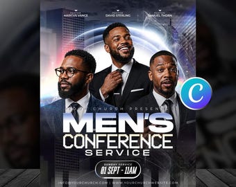 Men's Day Conference Church Flyer Template-Editable Canva Mens Day Of Faith Fellowship-Church Ministry Event-Modern Design-Digital Download
