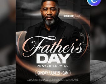 Father’s Day Church Flyer Template-For Church Members-Sunday Service Worship-Ministry Event-Guest Speaker-Modern Black White-Editable Canva