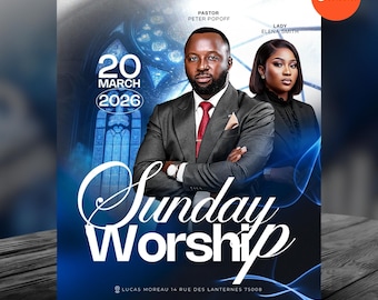 Church Flyer Template, Sunday Worship, Christian Event, Religious Service Invitation, Gospel Prayer, Editable Canva Graphic Digital Download