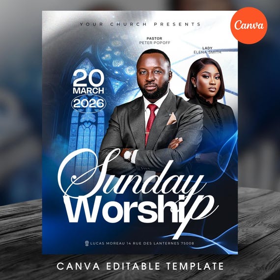 Church Flyer Template, Sunday Worship, Christian Event, Religious Service Invitation, Gospel Prayer, Editable Canva Graphic Digital Download