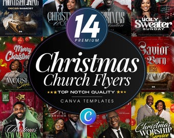 Christmas Sunday Church Flyer Template Bundle-Editable Canva-Holiday Celebration Event Graphics-Worship Service Community-Modern Design