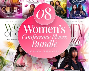 Womens Conference Flyer-Church Template Bundle-Women Month Ministry Fellowship-Church Retreat-Empowerment Event-Floral Design-Editable Canva