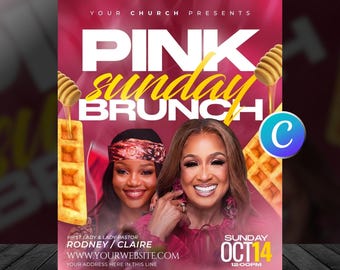 Faith Pink Sunday Church Flyer Template-Canva Breast Cancer Awareness Flyers-Sunday Worship Service Flyer-Editable Event-Digital Download
