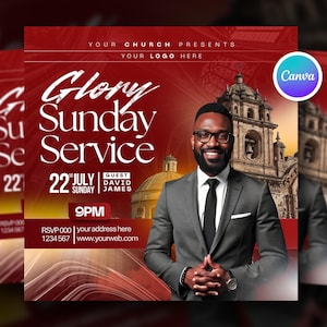 Glory Sunday Service Church Flyer Template, Sunday Church Service Design, Holy Week Flyer, Church Graphics Social Media, Worship Flyer