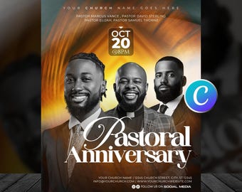 Pastoral Anniversary Church Flyer Template-Editable Canva Church Event Program-Pastor Appreciation Service Invitation-Pastoral Celebration