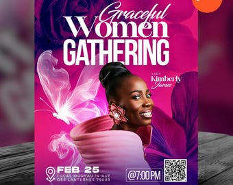 Women's Meeting Conference Flyer-Church Template-Women's Ministry Fellowship-Guest Speaker-Networking Celebration-Pink Editable Canva Design