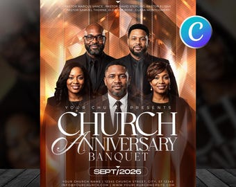 Church Anniversary Banquet Flyer, Editable Canva Church Event Template, Pastor Appreciation Service Invitation Pastoral Ministry Celebration