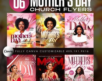 Mothers Day Service Church Flyer Template Bundle-Editable Canva-Sunday Invitation-Women Ministry-Church Event Celebration-Pink Floral Design