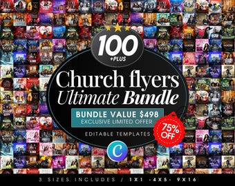 Editable Church Flyer Template Bundle-Canva Social Media Announcement Graphics-Sunday Worship Service Program flyers-Event Conference Invite