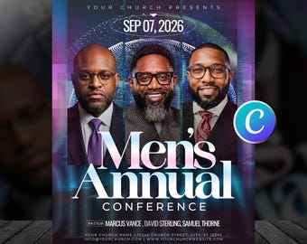 Men's Day Conference Program Church Flyer Template-Editable Canva Mens Day Faith Fellowship-Church Ministry-Modern Design-Digital Download