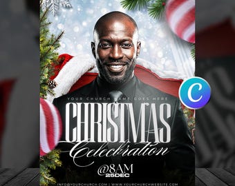Christmas Celebration Church Flyer Template-Holiday Celebration Event Graphic-Sunday Worship Service Community-Modern Design-Editable Canva