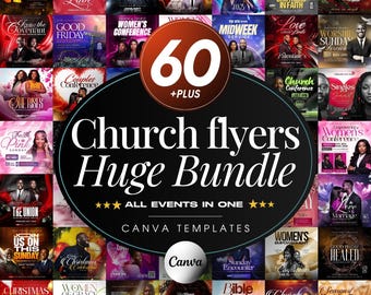 Church Flyer Design Template Bundle For Conferences-Worship Service-Holiday Christian Events-Church Leaders-Social Media Post-Editable Canva
