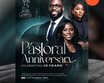 Pastoral Anniversary Flyer Template-Editable Canva-Church Anniversary Program Service-Pastor Appreciation-Church Event-Modern Green Design