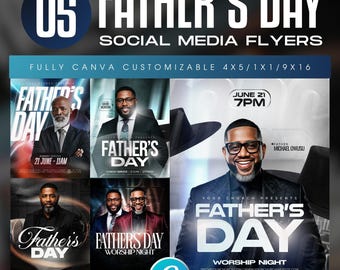 Father’s Day Church Flyer Template Bundle-Editable Canva-Church Members-Sunday Service Worship-Ministry Event-Guest Speaker-Modern Design