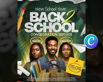 Back To School Church Flyer Template, For Youth Ministry Event, School Prayer Worship Service, Modern Green And White Design, Editable Canva