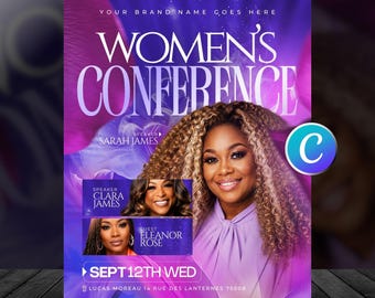 Women's Conference Church Flyer Template Canva Editable, Womens Ministry Retreat Event Flyers, Women's Day Brunch Program, Prayer Breakfast