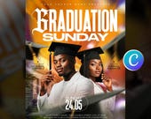 Graduation Sunday Church Flyer Template-Editable Canva-Youth Ministry-Event Celebration Service-Instagram Post-Modern Yellow White Design