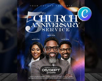 5th Church Anniversary Program Flyer, Editable Canva Church Event Template, Pastor Appreciation Service Invitation, Pastoral Celebration