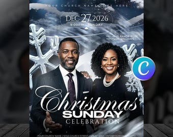 Christmas Sunday Church Flyer Template-Editable Canva-Holiday Celebration Event Graphics-Worship Service-Community Church Gala-Modern Design