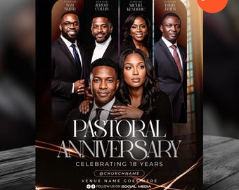Pastoral Anniversary Flyer Template, Church Anniversary Program Service, Pastor Appreciation-Church Event-Modern Brown Design-Editable Canva