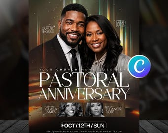 Pastoral Anniversary Church Flyer Template-Editable Canva Church Event Program-Pastor Appreciation Service Invitation-Pastoral Celebration