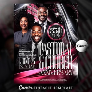 Pastoral Anniversary Flyer Template-Editable Canva-Church Anniversary Program Service-Pastor Appreciation Event-Modern Red & White Design