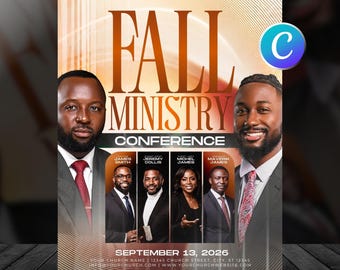 Fall Conference Church Flyer Template-Editable Canva Harvest Festival Event-Autumn Christian Worship Service Flyer-Religious Modern Design