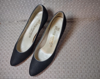 Vintage Coloriffics Black Fabric Dress Pumps, Pointed Toe, 2-Inch Heel, USA Made