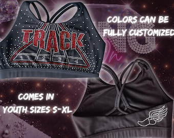 Rhinestone Track Sports Bra | Youth Sizes S-XL, Customizable Colors