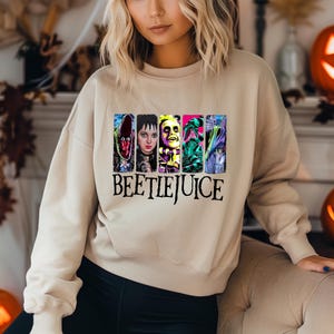 Beetlejuice Halloween Sweatshirt with Tshirt Movie Characters – Cozy Spooky Season Crewneck Gift for Tim Burton Horror Fans