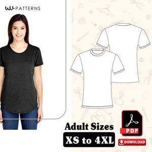 T-shirt met korte mouwen en ronde hals Naaipatronen voor dames | T-shirt met korte mouw Naaipatroon | Maten XS tot 4XL | Pdf Direct downloaden