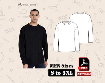 Men's Oversize Long Sleeve T-Shirt Sewing Pattern: Sizes S-5XL (PDF Download