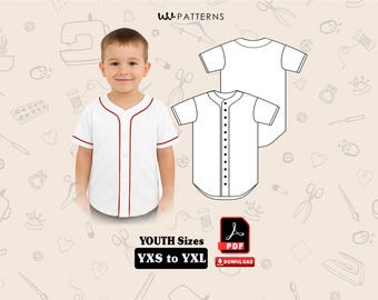 Youth Baseball Jersey Sewing Pattern: Full Button PDF (XS-XL)