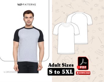 Men's Raglan T-Shirt Sewing Pattern: Short Sleeve, Sizes S-5XL (PDF Files)