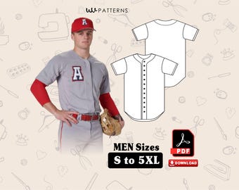 Men's Baseball Jersey Sewing Pattern: Full Button, Sizes S-5XL (PDF Download)