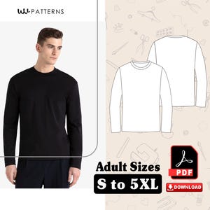 Men&#39;s Long Sleeve Shirt Sewing Pattern: Round Neck (Sizes S-5XL) (PDF Pattern)