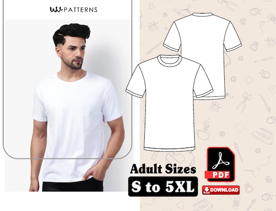 Men's T-Shirt Sewing Pattern: Round Neck, S-5XL (PDF Pattern)